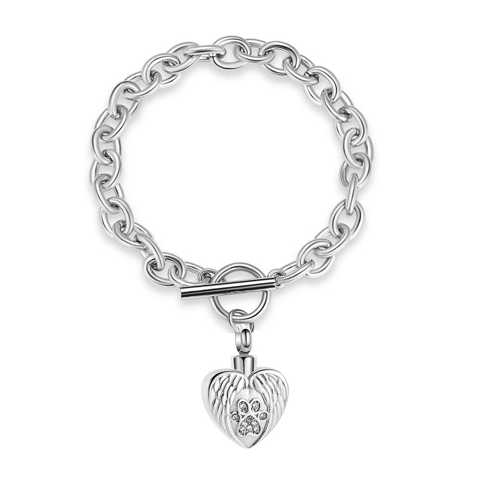 

Angel Wing Heart Cremation Urn Bracelet for Ashes Stainless Steel Pendant Keepsake Paw Print Memorial Pet Dog Cat Hand Chain