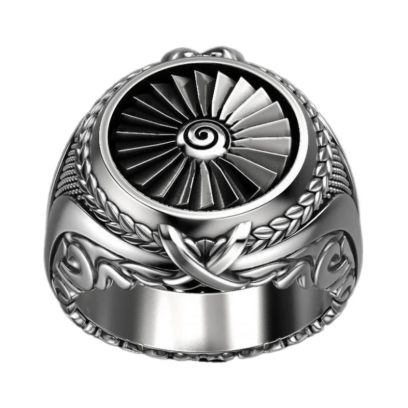 2024 Trend Metal Turbine Punk Vintage Silver Men's Ring Male Cool Stuff Jewelry Sets Luxury Brand Wedding Accessories