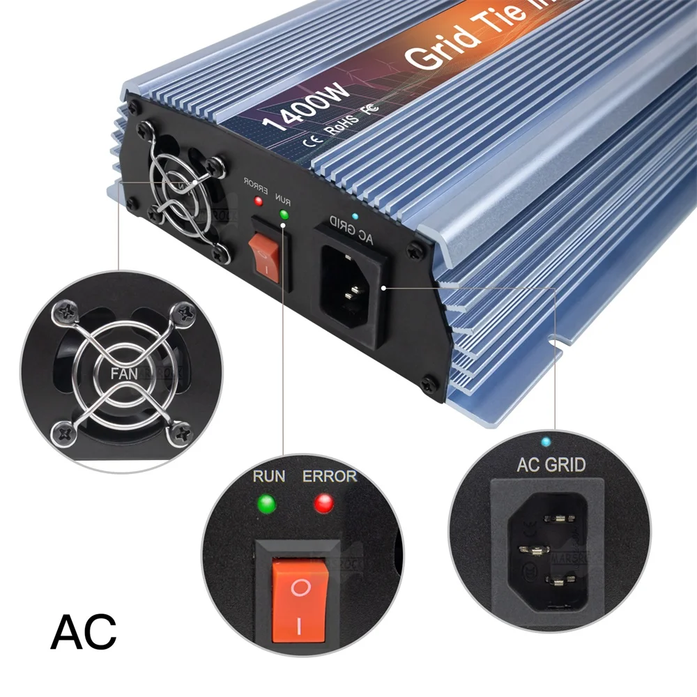 Imagem -04 - Inversor de Onda Senoidal Pura Mppt Inversor Solar on Grid Tie Conversor de 1400 110 v com 18v 24v 36v 220 w para 36 60 e 72 Células pv