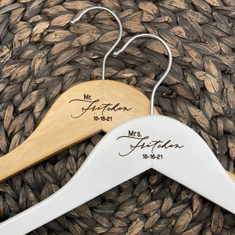 Mrs. or Mr. Wedding Hanger, Personalized Wedding Dress Hanger, Engraved Hanger, Bride and Groom Name Dress Hangers