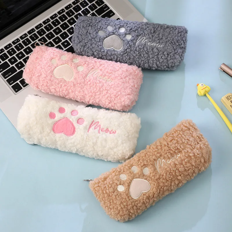 Estuche de lápices Kawaii de gran capacidad con forma de pata de gato, suministros escolares, bolsa de lápices, caja escolar, papelería