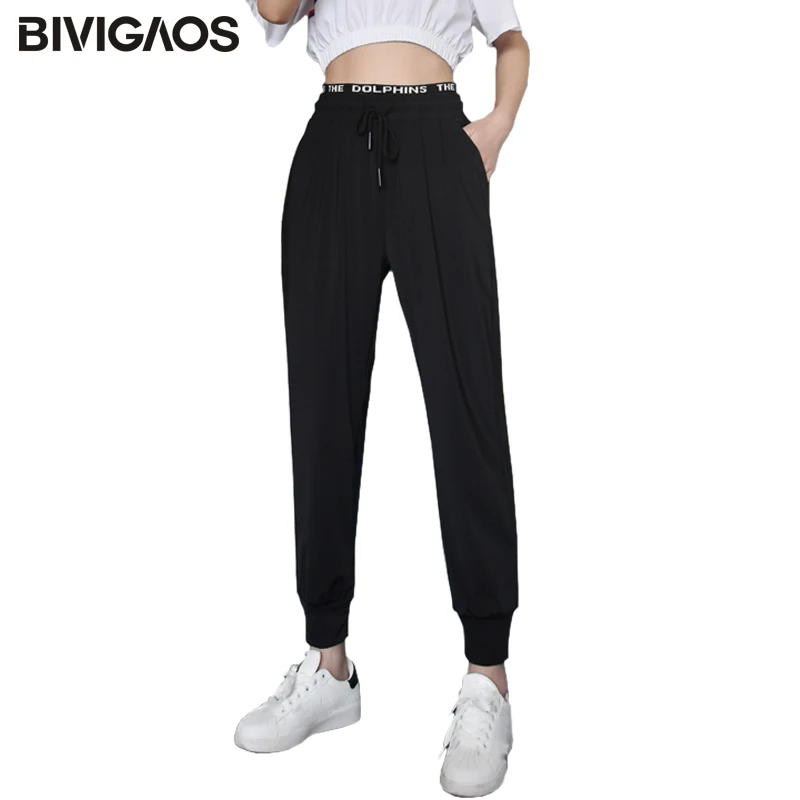 

BIVIGAOS Ice Silk Ultrathin Fabrics Harem Pants Women Summer Loose Casual Pants Black Sweatpants Quick-dry Sport Pants Joggers