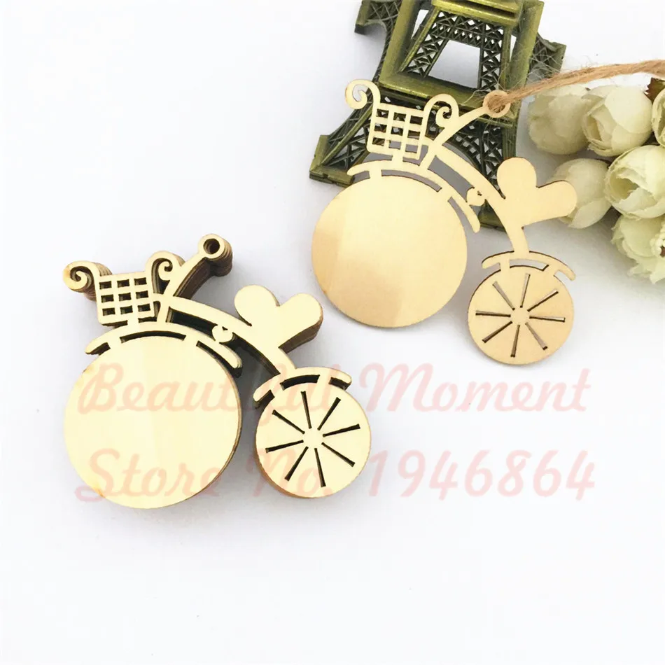 50pcs Natural Blank Wood Tags Perfect for Vintage Wedding Tables Place Names & Decoration Bicycle Design Keychains With Hole