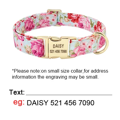 Conjunto de Collar y correa Floral personalizado para perro pequeño, mediano y grande, Collar de identificación de mascotas, collares grabados con