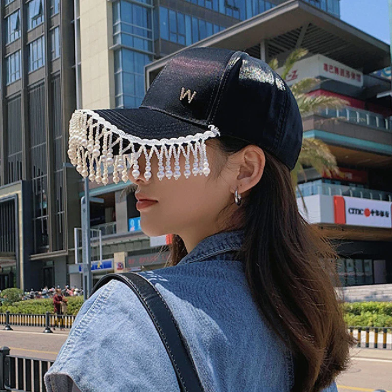 New Fashion Ladies Baseball Cap Pearl Hoisting Satin Cap Snapback Bone Hip Hop Hat