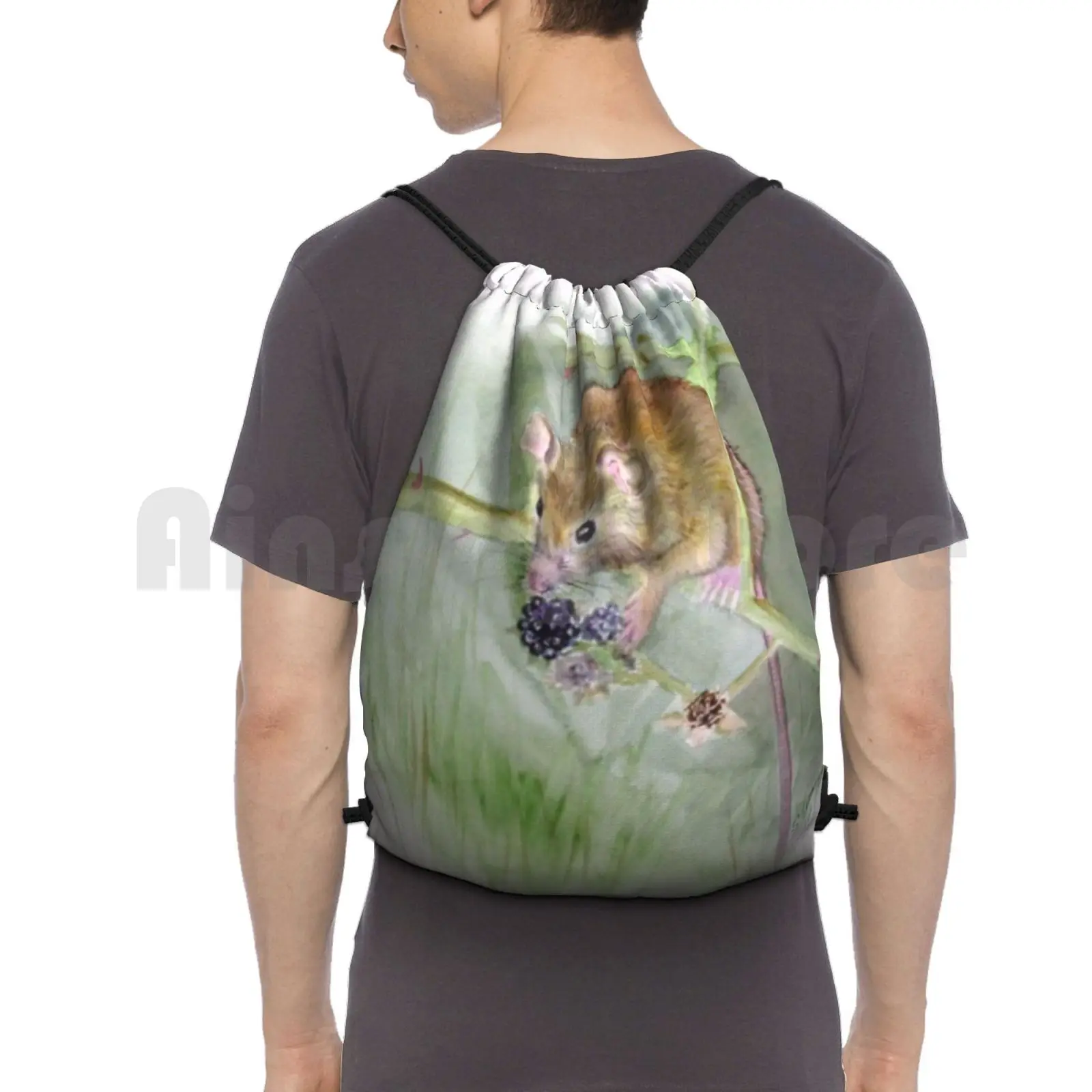 

" Field Mouse " Backpack Drawstring Bags Gym Bag Waterproof Watercolour Animal Realism Nature