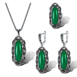 Black/Red/Green Stone Jewelry Sets For Women Ladies Beautiful Vintage Jewelry Ring Size 7,8,9