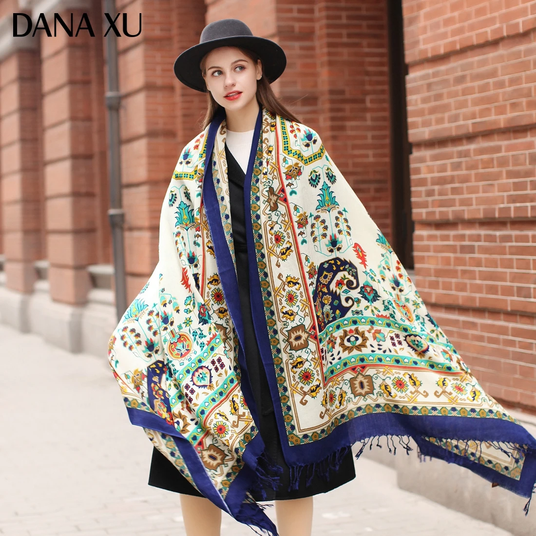 DANA XU Bufanda Mujer Wool Poncho Head Women Lady Warm Shawl Stoles Bandana Scarf Hijab Luxury Brand Pashmina Winter 2021