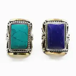 Tibetan Ring for Man Big Square Copper Metal Close Rings inlay Colorful Imitation Stone R194