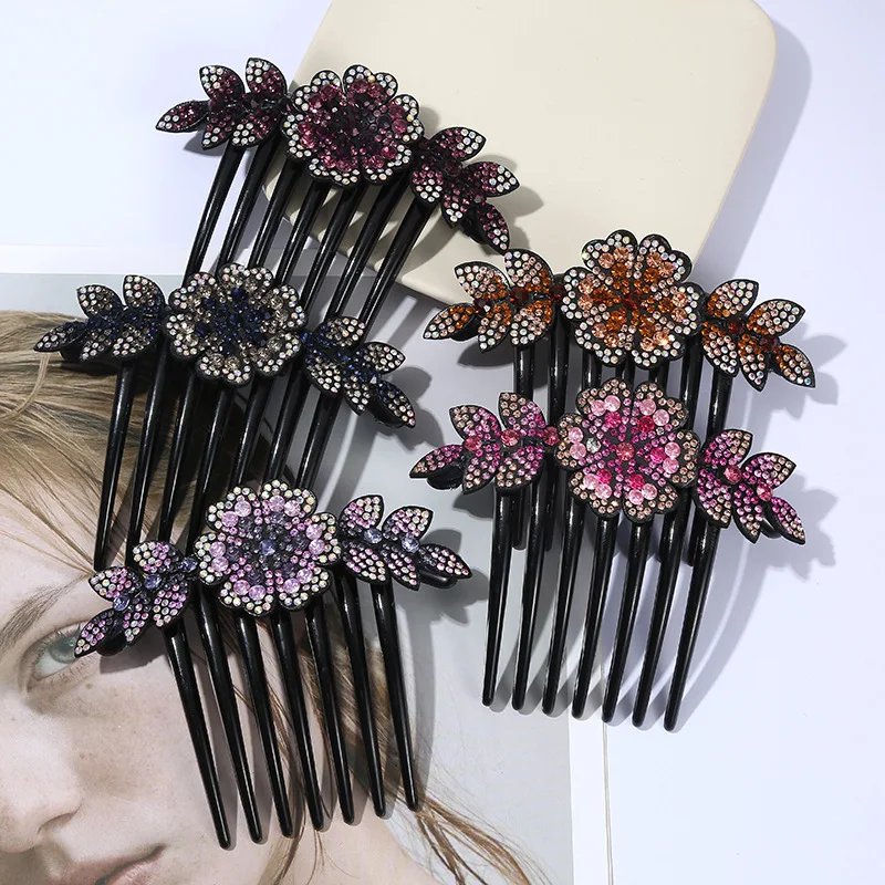 Crystal Rhinestones Flower Hair Combs Clip Vintage Hairpins Bridal Wedding Headdress Women Hair Accessories Disk Headwear Bnads