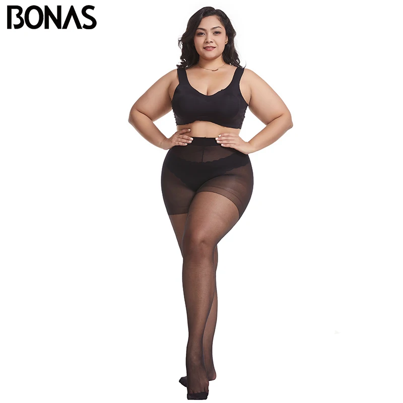 2pcs BONAS 20D Ultra-thin Women Plus Size Tights 120kg Pantyhose Sexy Super Elastic Queen Size Nylon Pantyhose Large Size Female