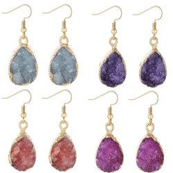 Natural Stone Quartz Water Drop Dangle Earrings for Women Healing Crystal Jewelry Purple