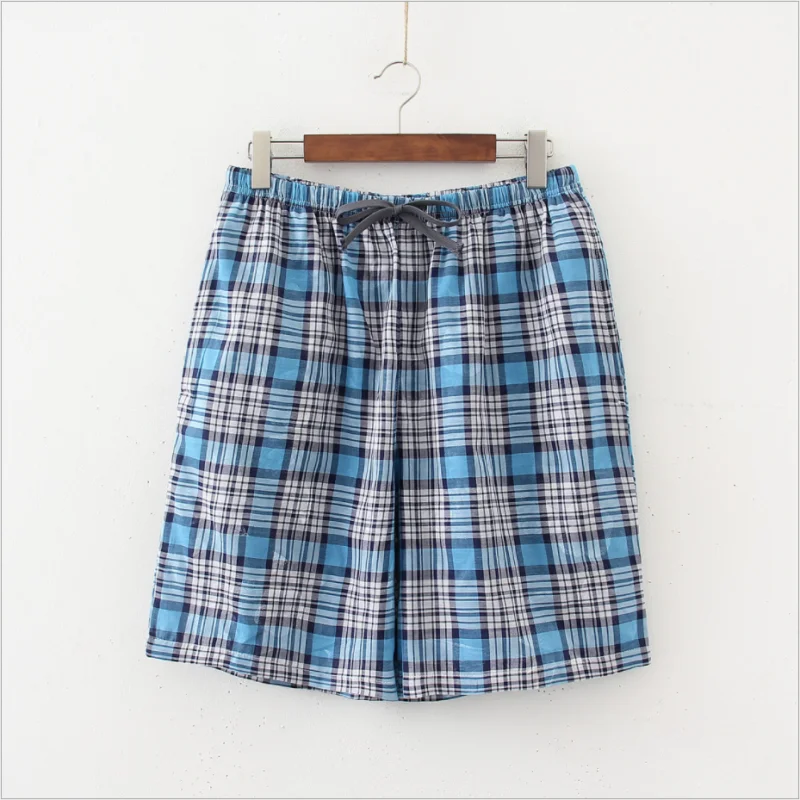 

2024 Summer Men 100% Cotton Sleep Shorts Pajama Bottoms Sleepwear Pants Male Casual Plaid Home Shorts Men Nightwear Shorts M-XXL