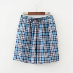 Summer Men 100% Cotton Sleep Shorts Casual Sleepwear Pajamas Pants Male Plaid Home Nightwear Shorts Men Lounge Shorts M-XXL