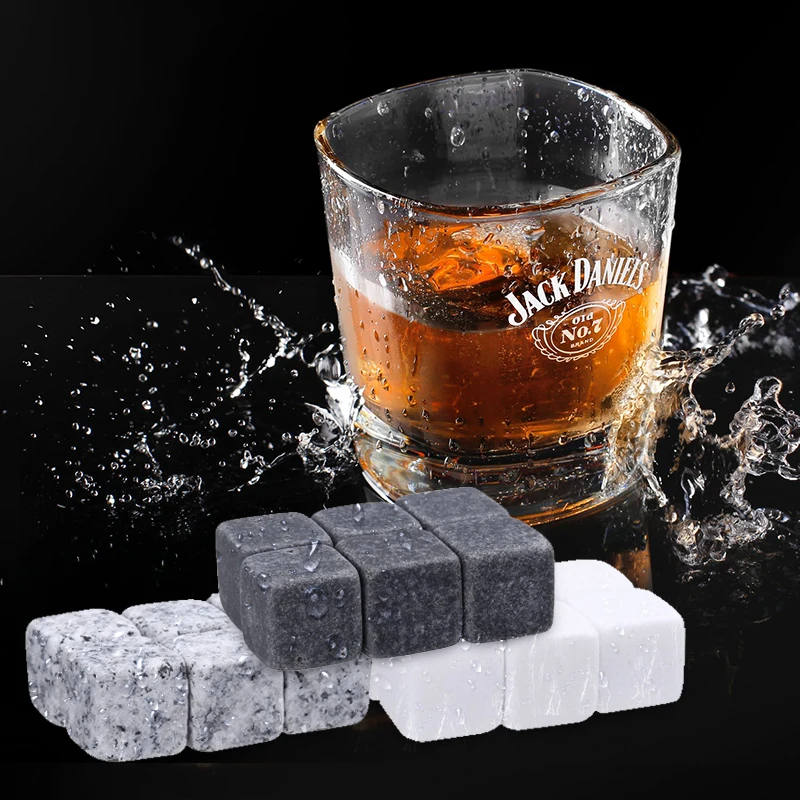 6pcs Whiskey Stones Sipping Ice Cube Cooler Reusable Whisky Ice Stone Whisky Natural Rocks Bar Wine Cooler Party Bar Accessories