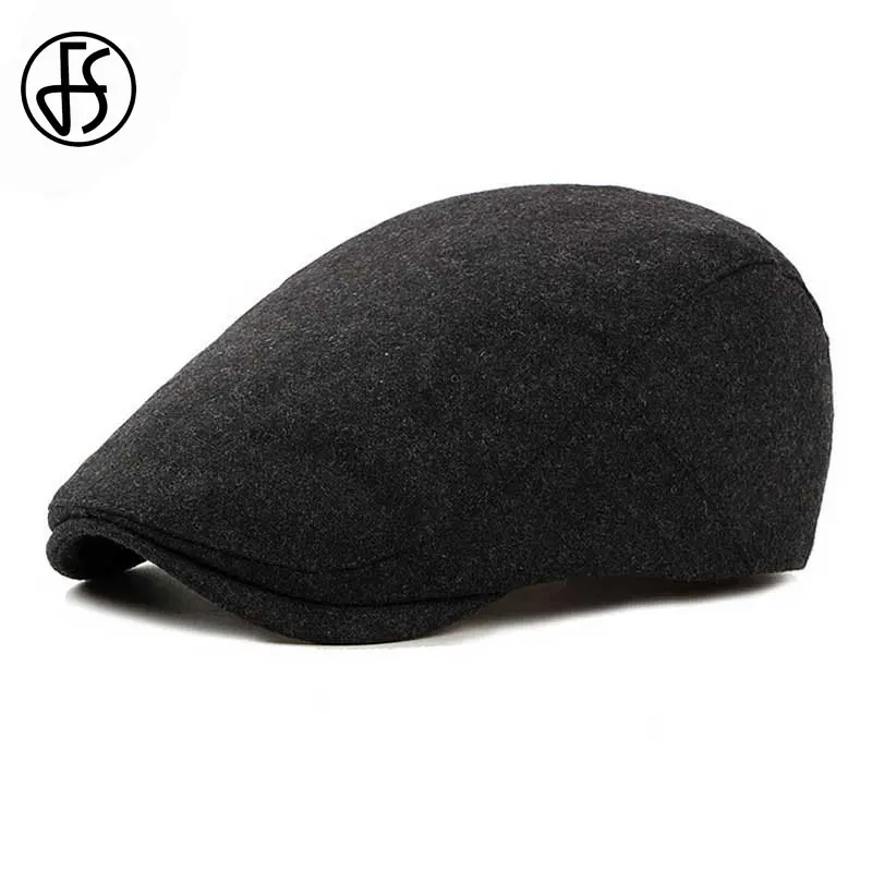 FS Felt Beret Hat For Men Women Autumn Winter British Style Black Flat Cap Berets Vintage Solid Color Casquette Visor Caps