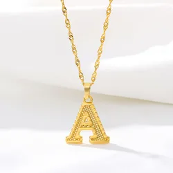 Fashion Gold Plated 26 Initial Letter Pendant Water Wave Chain Necklace For Women Men