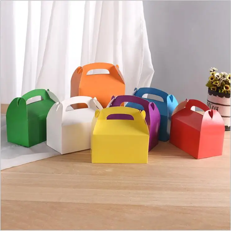 

50pcs Cake Gift Packaging Box With Handle Beauty Colored Kraft Paper Cupcake Cookie Box For Home Party Candy Box