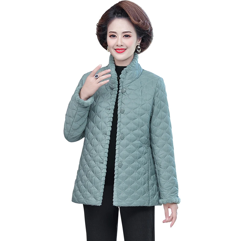 Down cotton Padded Coat lapel Quilted Jacket Middle-aged Women's Coats Autumn Winter Plus Velvet Thick Warm Outwear Mother dress