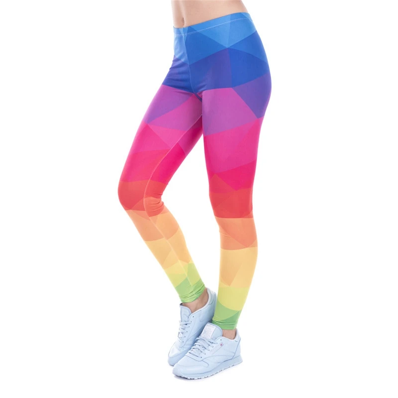 DeanFire Super miękkie rozciągliwe damskie legginsy trójkąty nadruk tęcza Fitness Sexy Silm Legins niskie spodnie damskie spodnie
