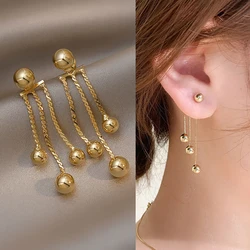 2021 New Golden Pea Tassel Drop Earrings For Woman Korean Fashion Jewelry Party Neo Gothic Girls Unusual Ear Accessories