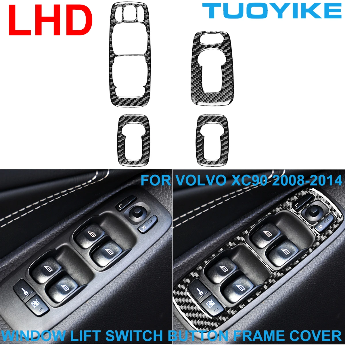 

LHD RHD Car Styling Carbon Fiber Inner Window Lift Switch Button Frame Cover Panel Trim Sticker Paste For VOLVO XC90 2008-2014