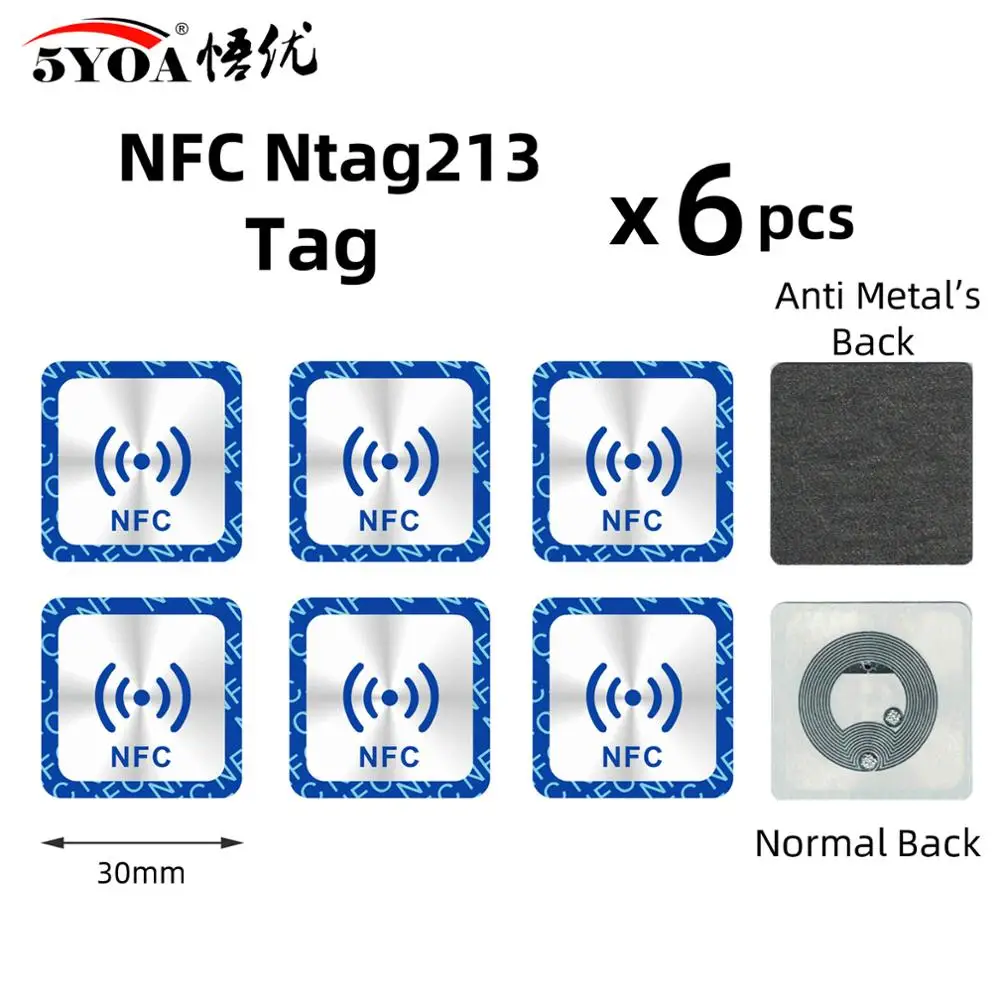 6Pcs Nfc Ntag213 Tag Sticker Ntag 213 Voor Huawei 13.56Mhz Universele Label Rfid Key Token Patrol Ultralight Tags