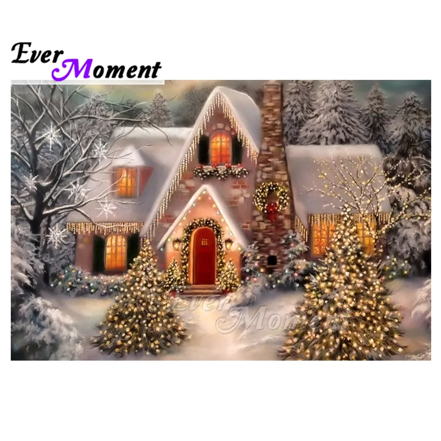 

Ever Moment Diamond Painting House Winter Christmas Full Square Drill Wall Decoration Cross Stitch Diamond Embroidery ASF1791