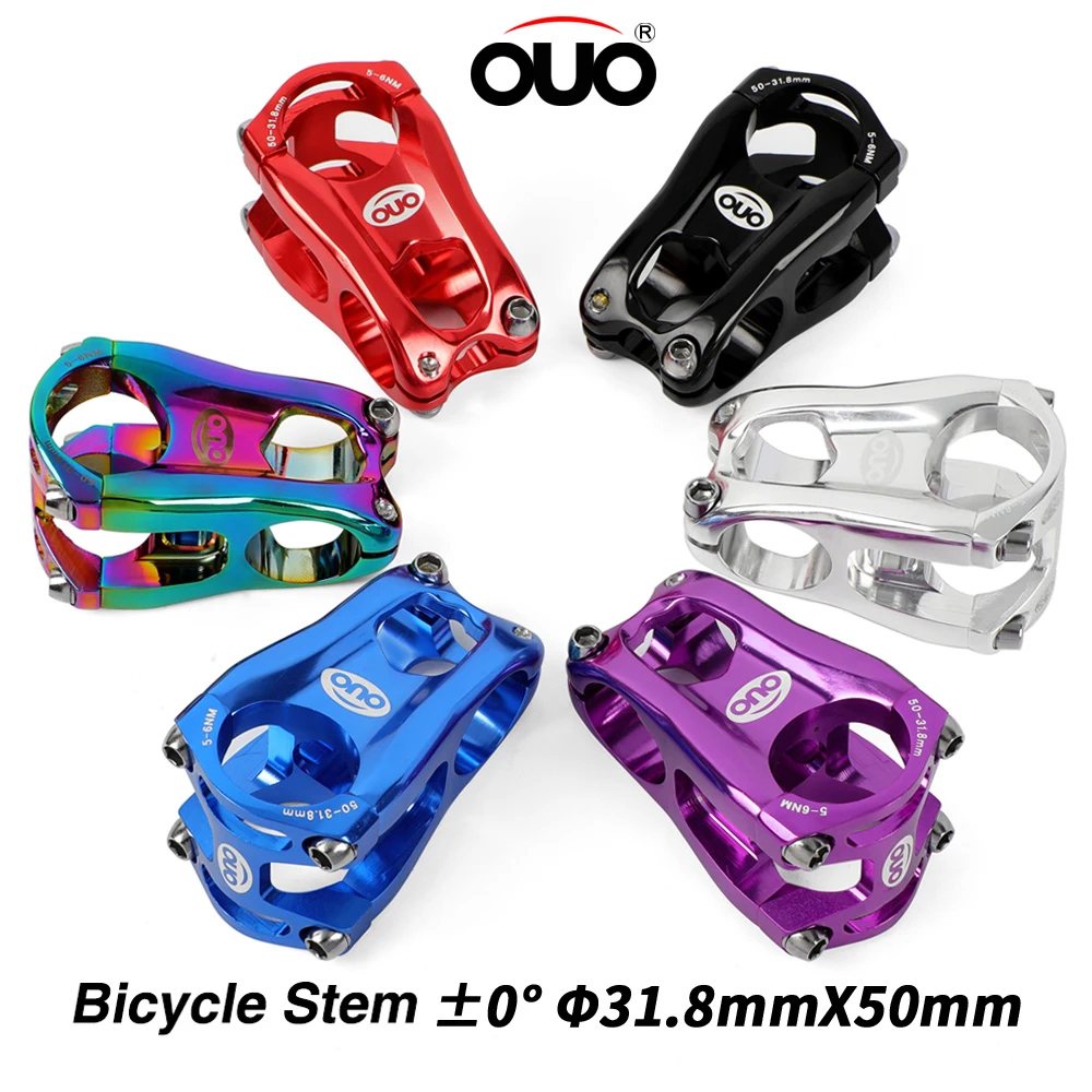 OUO Bicycle Handlebar Stem CNC MTB Power 0 Degree Mountain Road Bike Stem Riser 50mm Short Bar Clamp 31.8mm Bicycl Stem