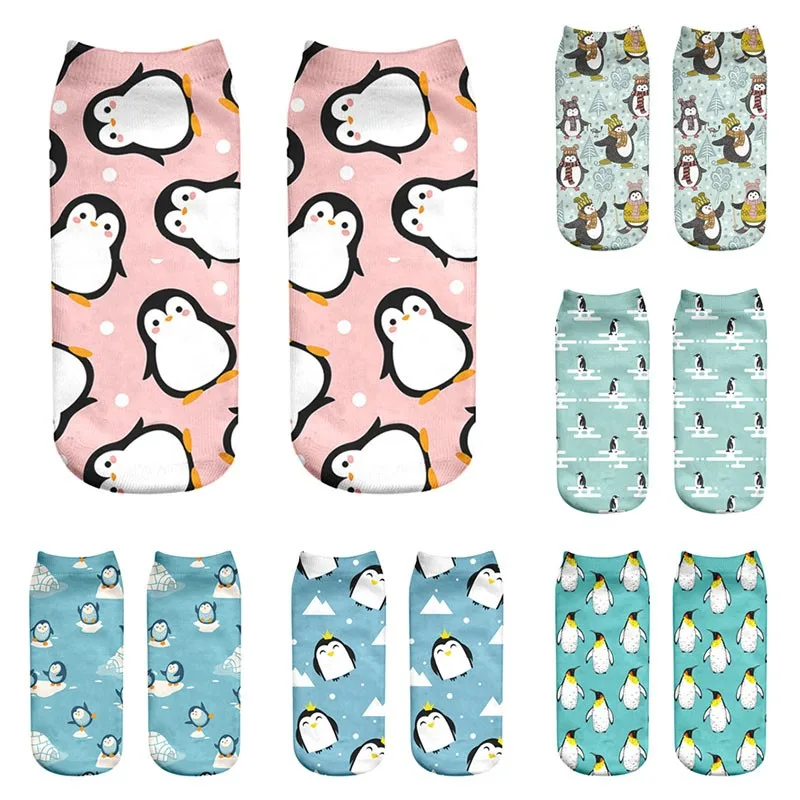 Calcetines cortos con dibujos de pingüino en 3D para mujer, medias divertidas Kawaii, regalo colorido e informal