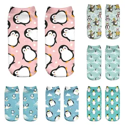 3d dos desenhos animados pinguim meias femininas engraçado kawaii tripulação meias casual colorido presente curto meias bonito feminino calcetines