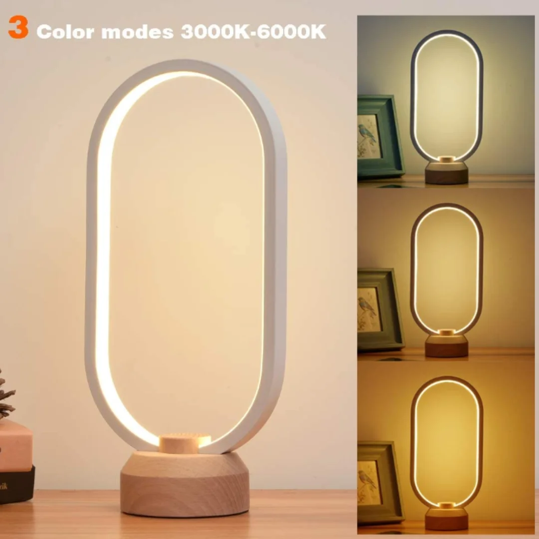 Wooden LED Desk Lamp with Three Color Modes, Bedroom Bedside Night Light, Dimmable LED Lighting, Creative Home Decor