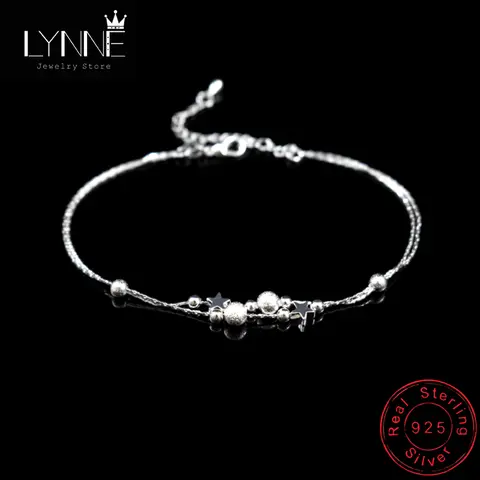 Newest Fashion Double Layer Star Frosted Bead Pendant Anklets 925 Sterling Silver Summer Foot Chain Bracelets Women Jewelry Gift