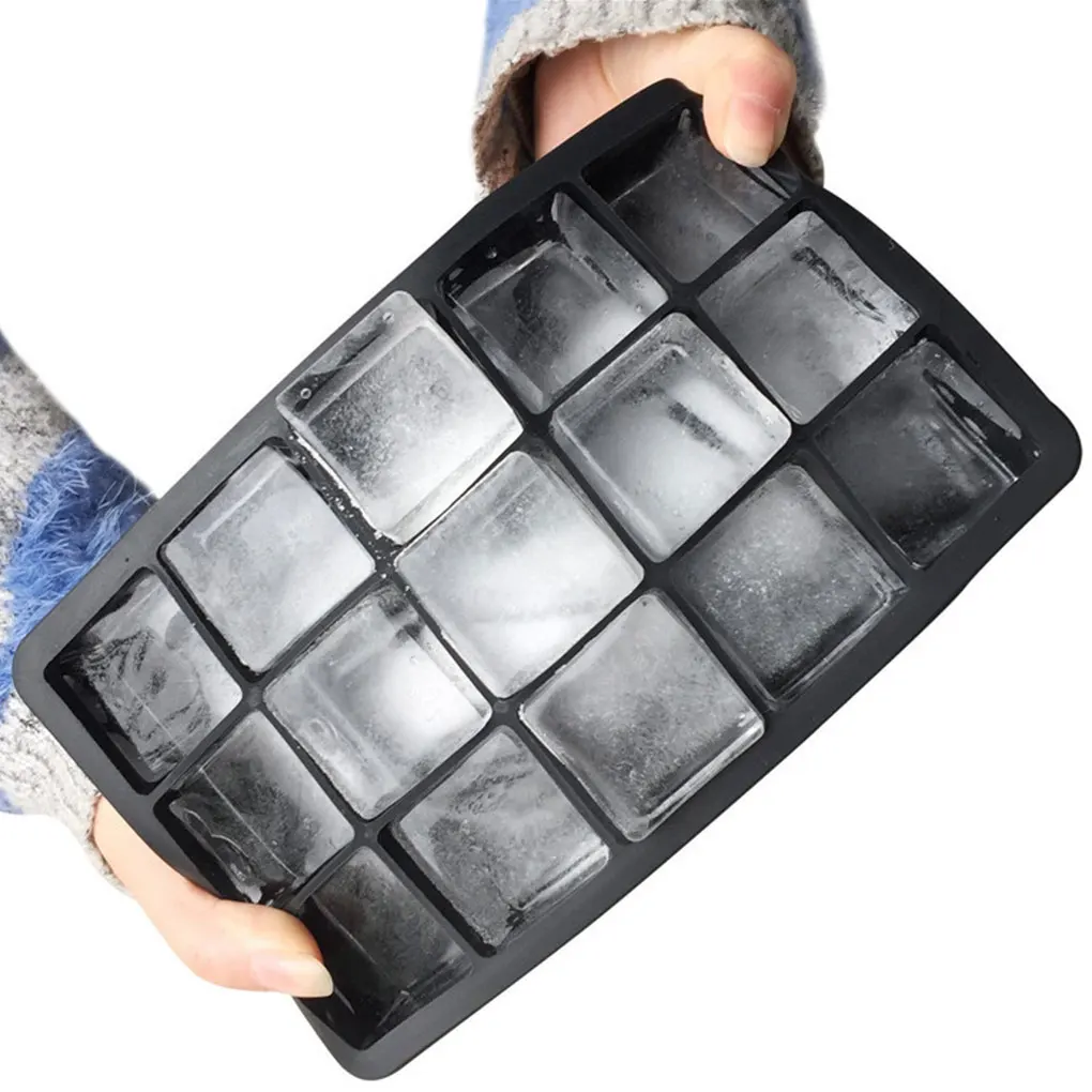 Black Grade Silicone 15-grid Cube Jumbo Silicone Ice Cube Square Tray Mold Mould Non-toxic Durable Bar Pub Wine Ice Blocks Maker