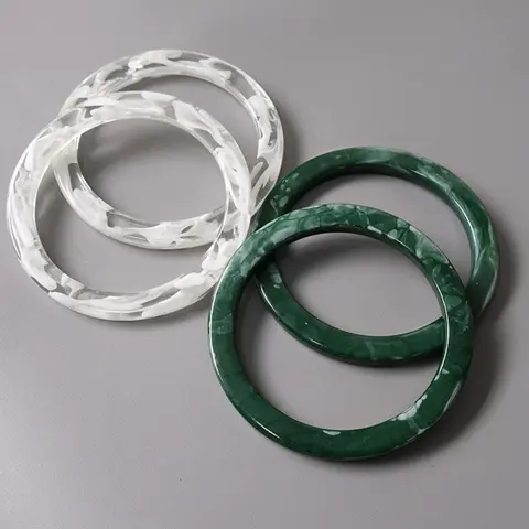 반지 디자인 화이트 그린 수지 지갑 핸들 2 개, 가방 만들기 핸들 교체 DIY 공예 여성 여자 가방 부품