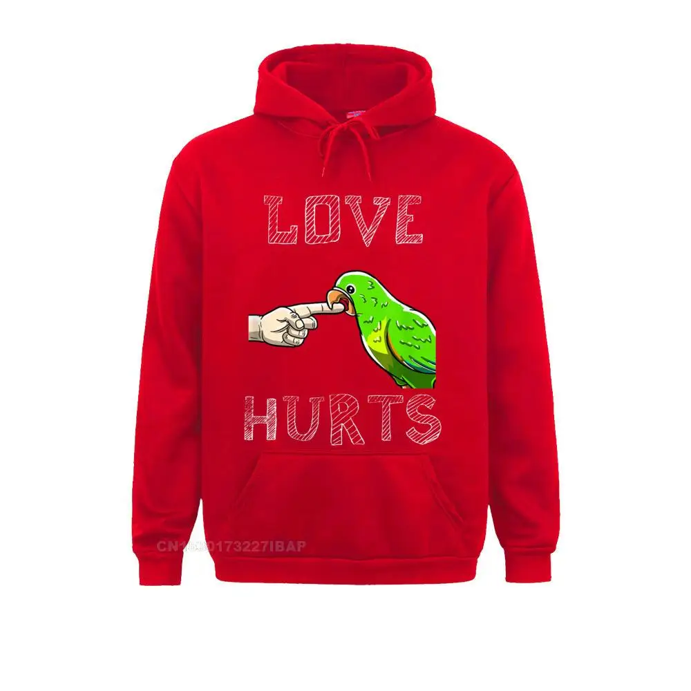 Love Hurts Parrot Biting Finger Funny Pet Bird Lover Hooded Pullover Unique Hoodies For Men Faddish Normcore