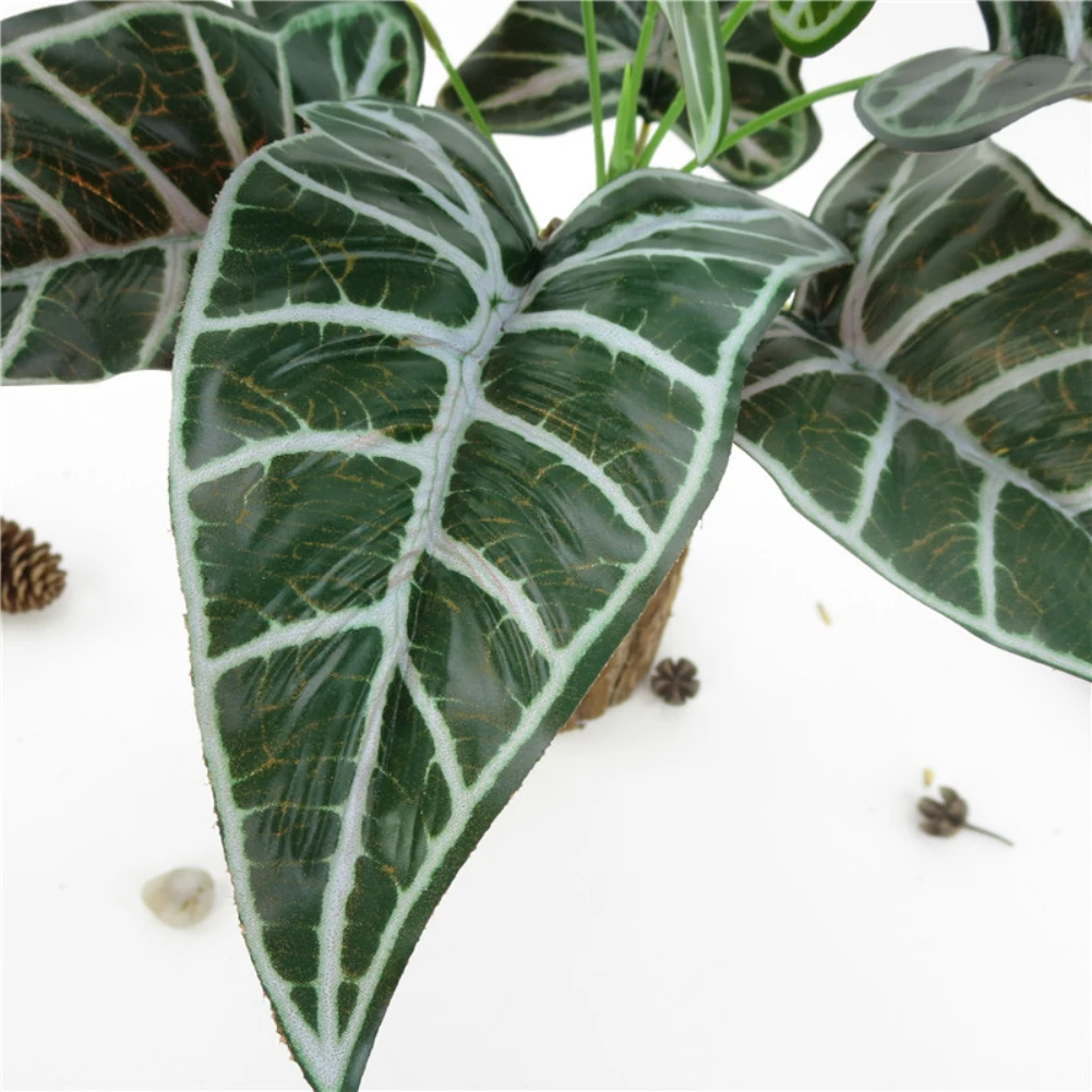 1Pc Lifelike Artificial Alocasia zebra-Stripe  Leaves Fake Plant  for Home Hotel Cafe Office Party Photography Festival Decor