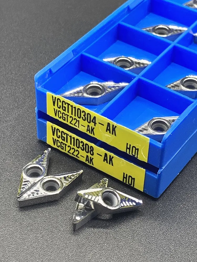 VCGT 110302   VCGT 110304   VCGT 110308   AK H01 Lama da taglio per alluminio Inserto Taglio Tornitura Utensili CNC AL + TIN Lega di legno VCGT 1103002