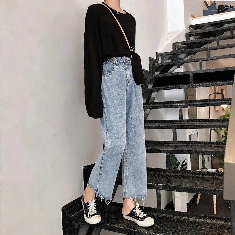 Retro Cao Cấp Thẳng Quần Jeans Nữ 2020 Mùa Xuân Và Mùa Thu Mới Rời Quần Cropped Quần Ống Rộng