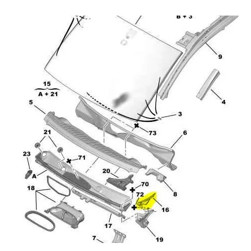 FRONT GLASS GRID CORNER BAKELITE RIGHT PARTNER HILL-BERLINGO III 2009- 8251.ER