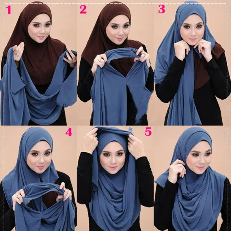 Ready to Wear Head Wrap Muslim Headscarf Women Shawl Stole Slip on Jersey Scarf Hijab Stretchy Bandana Shawl Islamic Veil Cover