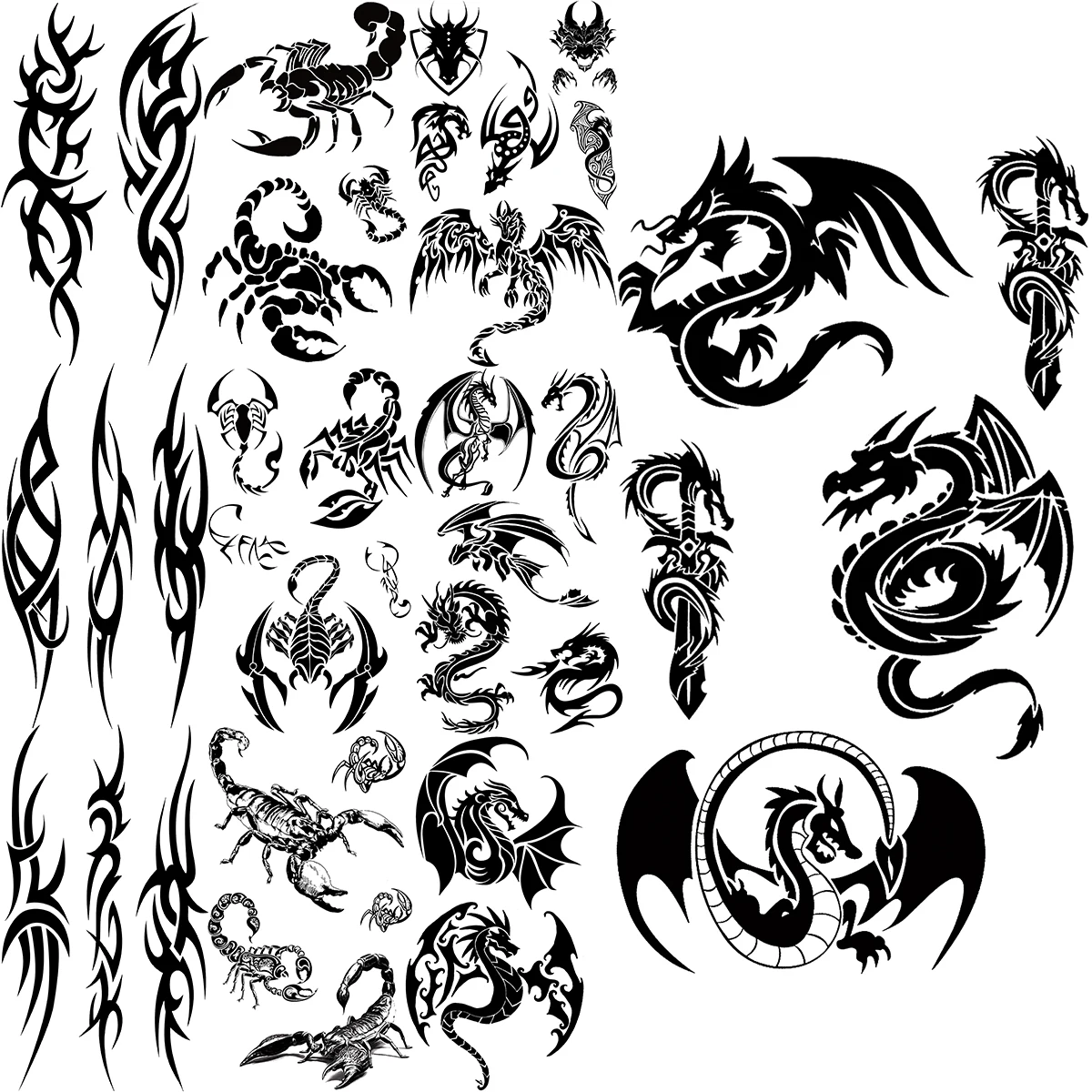 Black Dragon Temporary Tattoos For Women Men Realistic Scorpion Thorns Totem Fake Tattoo Sticker Arm Back Tatoos Body Art Tribal