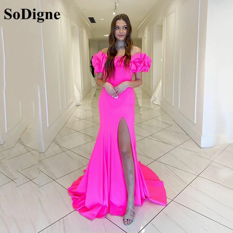 SoDigne proste suknie balowe Off Shoulder Satin z wysokim wycięciem bocznym Sexy Party Dress Vestidos De Gala długa suknia galowa na bal maturalny