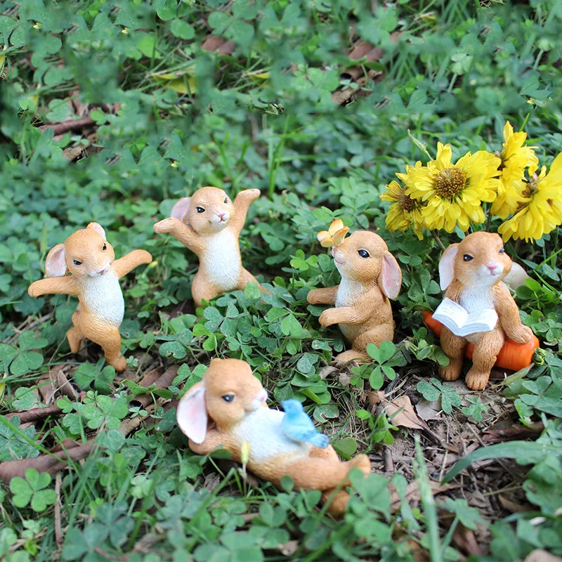 

5Pcs Mini Resin Rabbit Sculpture Micro Landscape Ornaments Home Outdoor Fairy Miniature Garden Bonsai Pots Decoraton Accessories