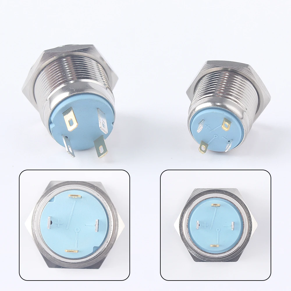 16mm 19mm Push Button Switches Ring Illumination Flat Switch Momentary LED Lamp 4 pins Metal Push Button 12V24V5V