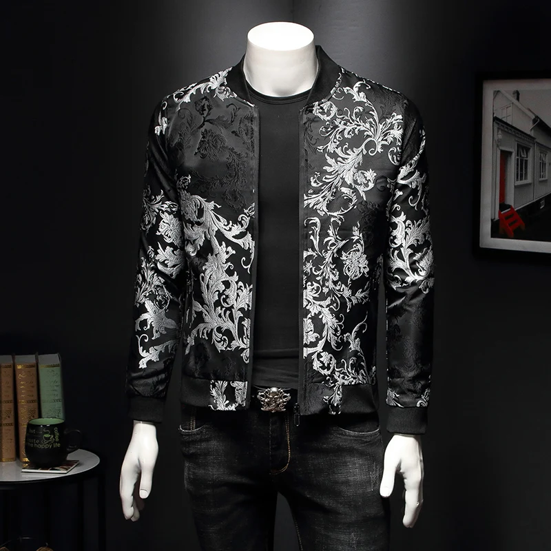 Jaqueta bordada floral masculina, jaqueta bomber justa, estampa Paisley, casacos retrô, moda de rua, primavera 2020