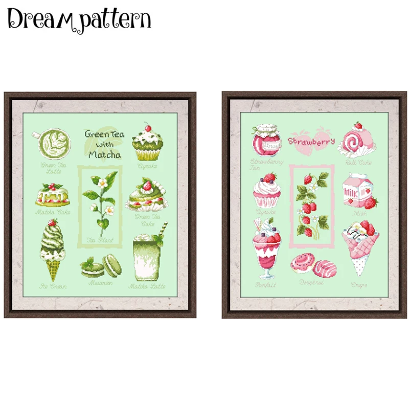 Green tea with matcha cross stitch kit package 14ct light green fabric cloth cotton thread embroidery DIY handmade needlewo