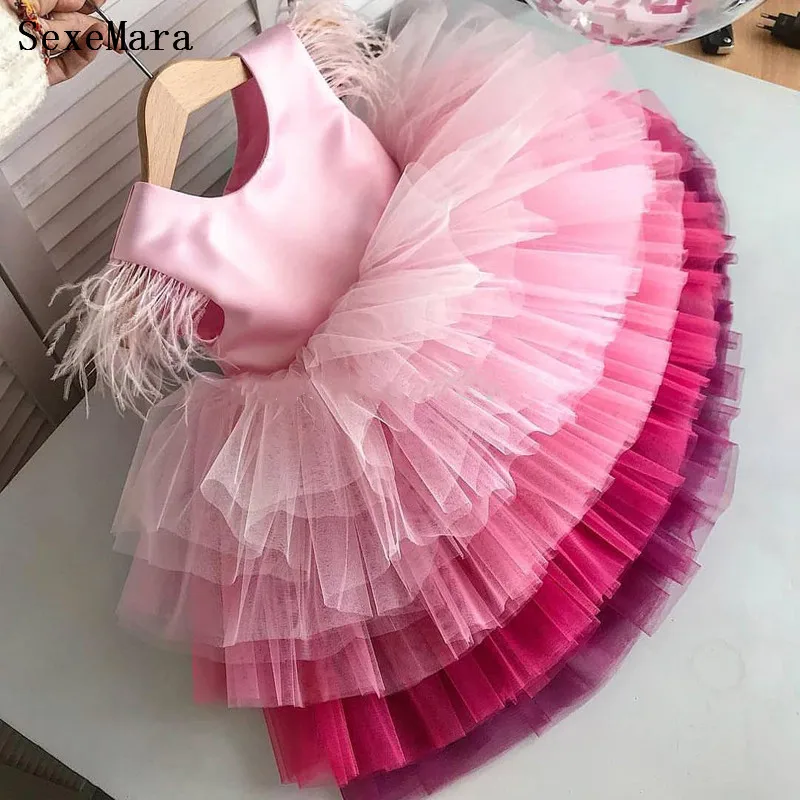 Vestido azul cielo para niña recién nacida, traje de princesa de plumas, 1 año, cumpleaños, Navidad, fiesta