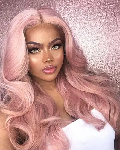 

Melody Pink Lace Front Wigs for Women Long Wavy Synthetic Hair Wig Soft Lace Wig with Natural Hairline Glueless Heat Resistant