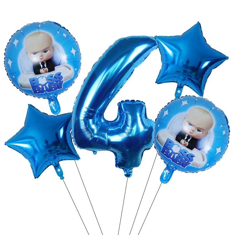 5Pcs Cartoon Set Boss Baby Balloon 30Inch Number Blue Foil Baby Shower 1 2 3 4 5 6st Birthday Party Decoration Helium Supplies